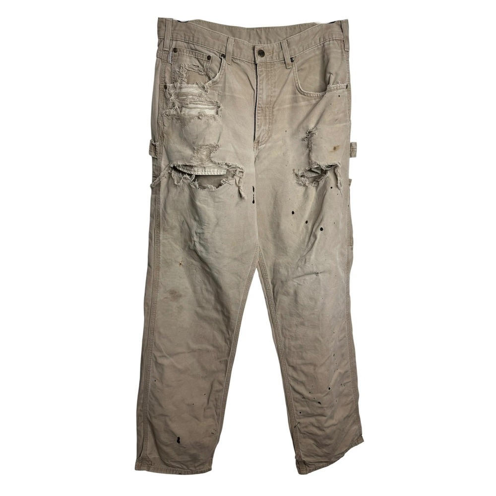 Carhartt B159 GKH Loose Fit Canvas Carpenter Pants Distressed Khaki 33x34